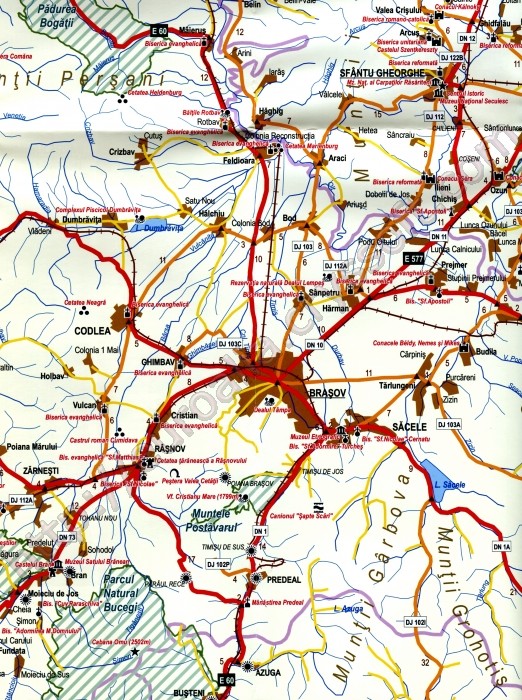 Brașov și împrejurimi - and whereabouts - Detaliu din harta împrejurimilor Brașovului - CrysSoft Euroalia