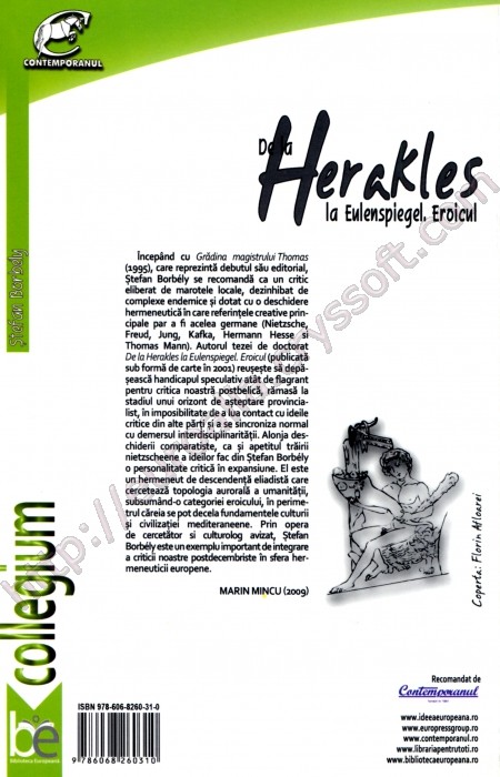 De la Herakles la Eulenspiegel. Eroicul - Coperta spate - CrysSoft Euroalia