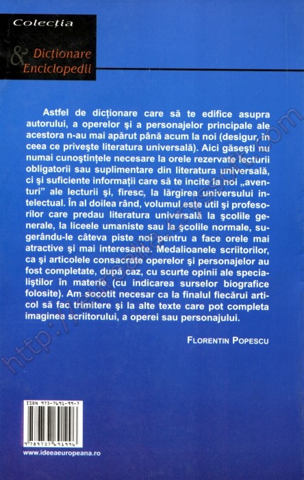 Dicționar de literatură universală - Coperta spate - CrysSoft Euroalia