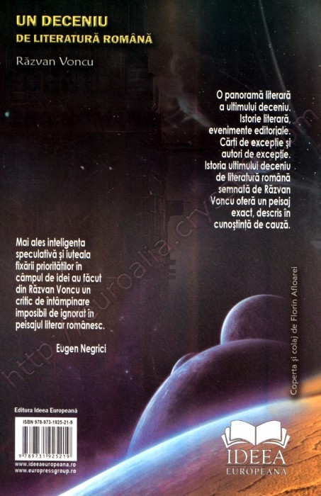 Un deceniu de literatură română (1998-2008) - Coperta spate - CrysSoft Euroalia
