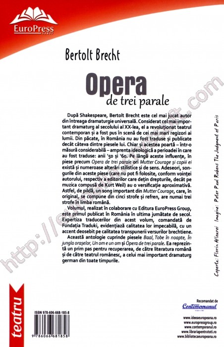 Opera de trei parale - Coperta spate - CrysSoft Euroalia